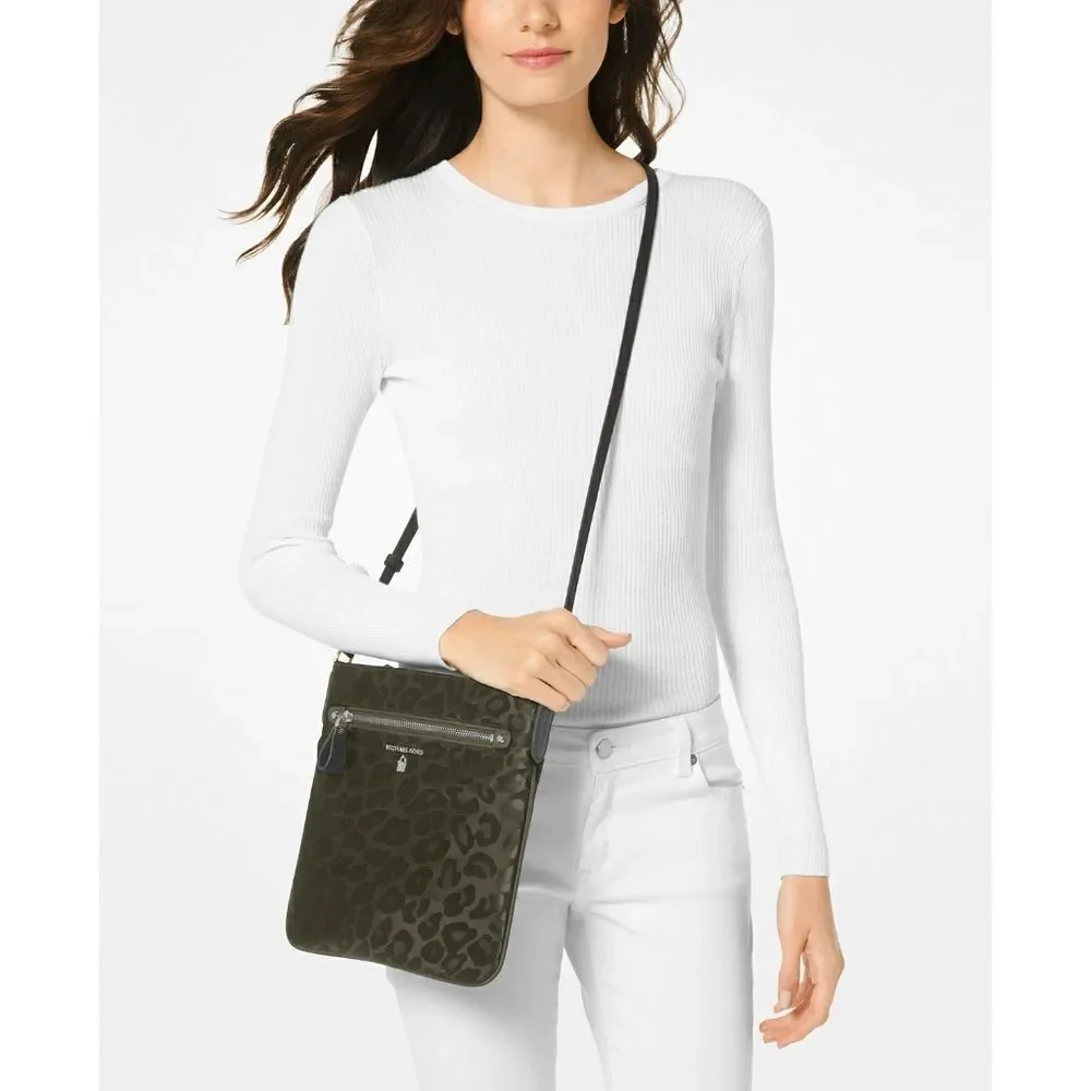 New! MICHAEL KORS Women's Kelsey Large Crossbody Bag Leather Strap Dark Olive